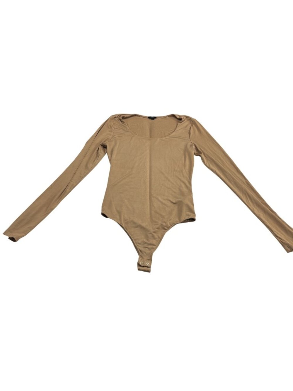 Express Womens XS Tan Long-Sleeve Scoop Neck Bodysuit With Snap Closure Lightwei